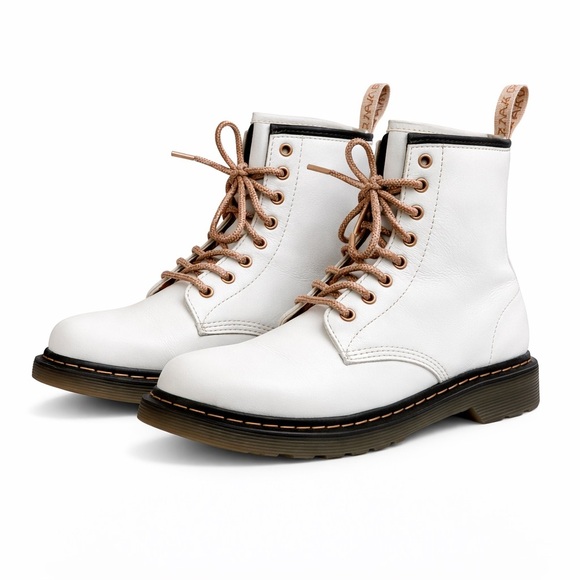 Dr. Martens Shoes - Dr Marten’s 1460 J White Leather w/Rose Gold Eyelets 8Hole Size 5L/4M​​​​​​​